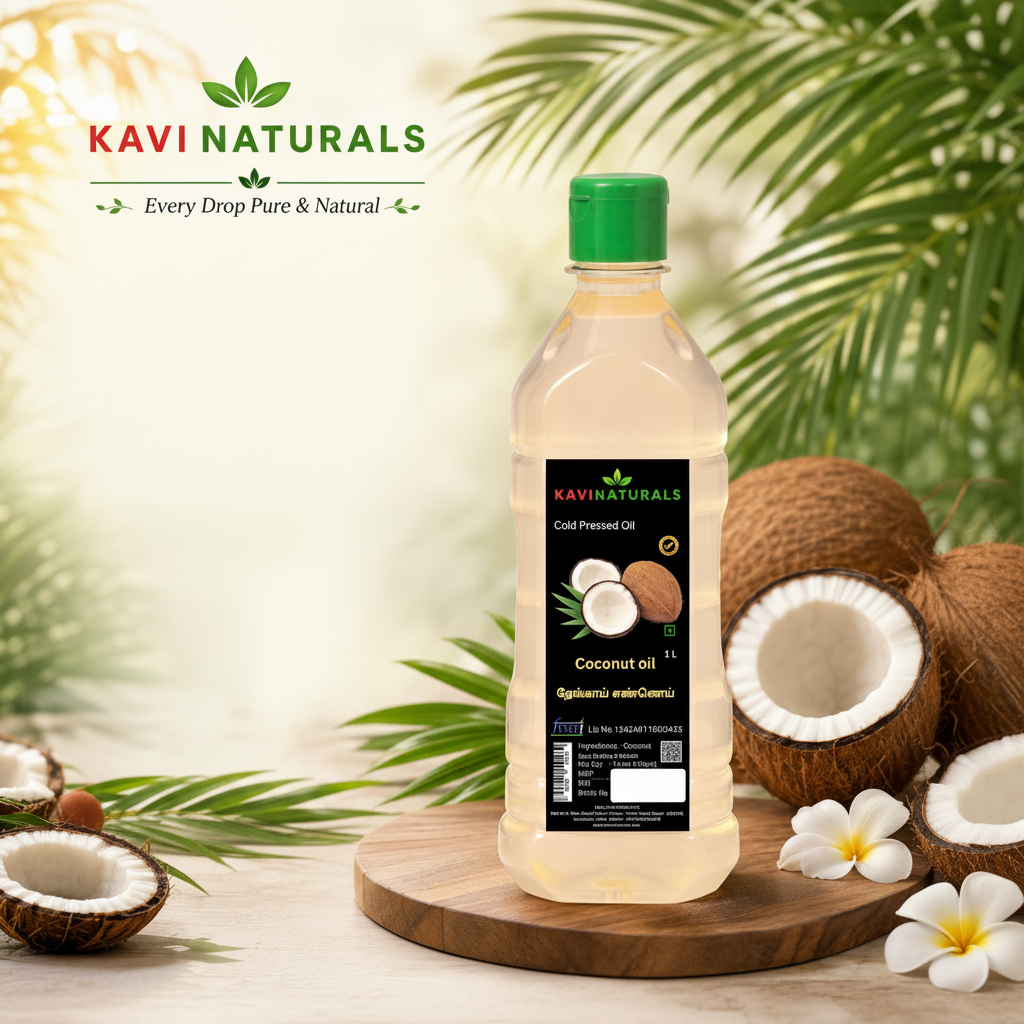 Kavi Naturals Cold Pressed Wood Pressed Unrefined Coconut oil 1 Litre